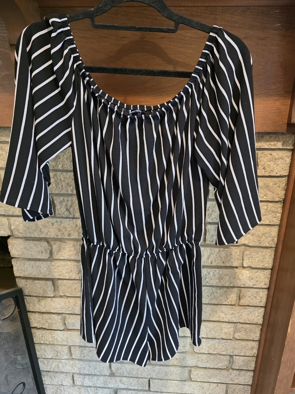 Ambiance Black and White Striped Short Romper - Picture 5 of 7